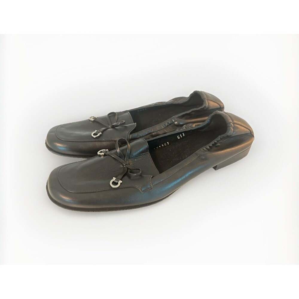 SALVATORE FERRAGAMO RARE Black‎ Leather Slip On Elastic Loafers Shoes Women 7 2A